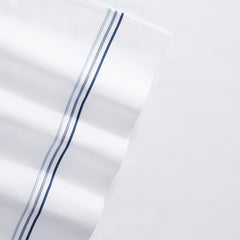Aston and Arden Sateen Sheet Set, 600 Thread Count, Sateen Cotton, Pristine White with Fine Baratta Embroidered 3-Striped Hem