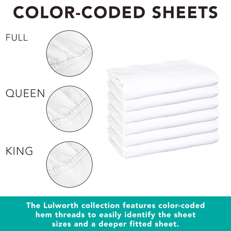 Lulworth Fitted Bed Sheets (Pack of 6), 200 Thread Ct., Cotton Poly Blend, Color Coded, Size Options