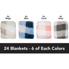 Bulk Case of 24 Picnic Check Sherpa Throw Blankets, Soft Sherpa Polyester, 50x60, Assorted Colors