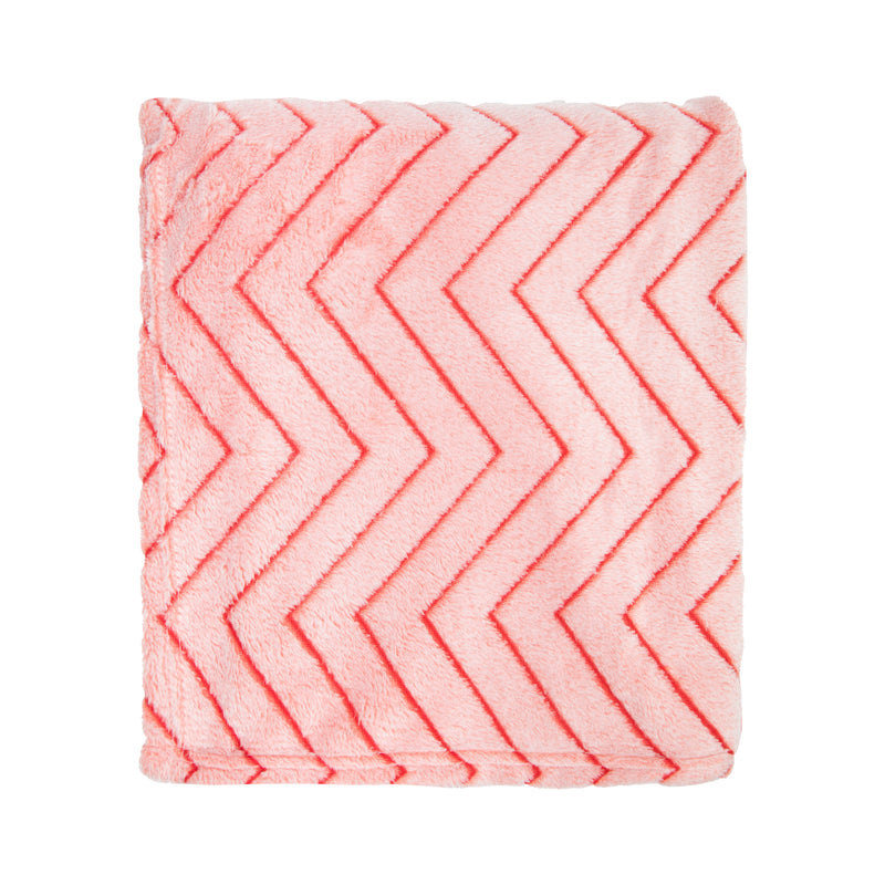 Zig Zag Coral Fleece Throw Blanket, Soft Polyester, 50x60 in., Assorted Solid Colors, Chevron Pattern, Buy a Bulk Case of 12