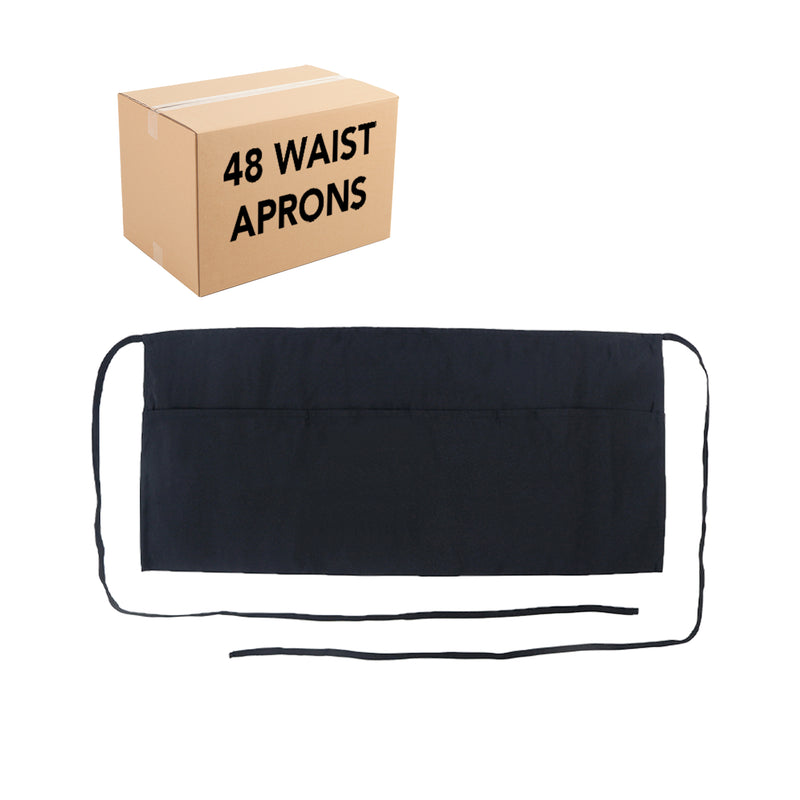 Waist Aprons for Servers with Three Patch Pockets and Adjustable Ties, Spun Polyester,  Buy a Bulk Case of 48