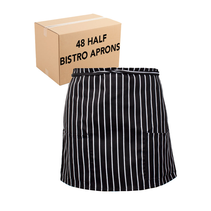 Half Bistro Aprons, 18x30 in., Two Patch Pockets, Adjustable Ties, 65/35 Poly/Cotton, Buy a 12-Pack or a Bulk Case of 48