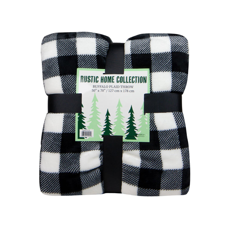 Oversized Soft Flannel/Sherpa Plaid Throw Blanket, (50 x 70, Black/White)