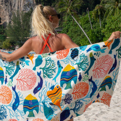 Printed Velour Beach Towel - 30 x 60 - Fish Dive Design, Buy One or a Case of 24