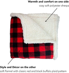 Oversized Soft Flannel/Sherpa Plaid Throw Blanket, (50 x 70, Red/Black)